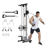 GarveeLife Wall Mount Cable Machine, LAT Pulldown Machines with 19 Positions Dual Pulley System, Cable Crossover Machine with Adjustable Footplate, Weight Workout Equipment Home Gym Station
