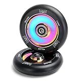 Limit Pro Scooter Wheels 110mm - Scooter Replacement Wheels for Stunt Trick Scooters Oil Slick Hollow Core with ABEC-9 Bearings Installed Pair