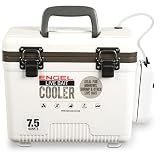 Engel 7.5qt Live Bait Cooler Box with 2nd Gen 2-Speed Aerator Pump - Portable Fishing Station & Minnow Bucket for Shrimp & Other Live Fish with Aerator - ENGLBC7-N in White