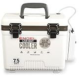 Engel 7.5qt Live Bait Cooler Box with 2nd Gen 2-Speed Aerator Pump - Portable Fishing Station & Minnow Bucket for Shrimp & Other Live Fish with Aerator - ENGLBC7-N in White