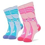 SkiBeaut Kids Ski Socks, 2 Pairs Knee-high Thick Warm Snowboard Skating Skiing Socks for Boys Girls Toddler Youth, Age 3-12 (US, Age, 3 Years, 6 Years, #3 Blue + Purple)