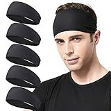 Acozycoo Mens Running Headband,5Pack,Mens Sweatband Sports Headband for Running,Cycling,Basketball,Yoga,Fitness Workout Stretchy Unisex Hairband (5 Black)