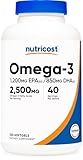 Nutricost Omega 3 Fish Oil - 2500MG, 120 Softgels (40 Serv) - Fish Oil, Wild Caught! 1200mg EPA 850mg DHA - Non-GMO, Gluten Free