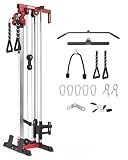 Mikolo Wall Mount Cable Station, Cable Crossover Machine with Dual Pulley System and 19 Adjustable Positions for Home Gym Fitness Equipment, Red