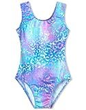 Domusgo Gymnastics Leotards for Girls 5-6 Years Old Green Purple Leopard Sparkly One Piece Tumbling Outfits