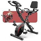 Pleny Folding Exercise Bike, 5 IN 1 Stationary Bikes for Home 6.6 LBS Flywheel, 330LB Weight Capacity Back Support Cushion Indoor Workout Cycling Bike for Home Gym, Black-red