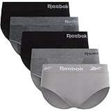 Reebok Hipster Panties for Women - 5 Pack Stretch Performance Seamless Underwear with Relaxed Tagless Waist (S-XL), Size Large, Black/Charcoal/Heather Grey Melange/Black/Steel Grey