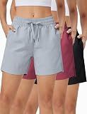 ZUTY 3 Pack 5" Womens Athletic Shorts Basic Running Shorts Lightweight Quick Dry Gym Workout Shorts with Pockets Black-Light Grey-Burgundy S