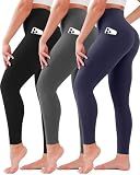 SUNCLOVE 3 Pack Leggings with Pockets for Women High Waisted Tummy Control Soft Yoga Pants Womens Workout Gym Leggings Black/Grey/Navy