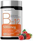 Horbäach B12 Vitamin 5000 mcg | 120 Fast Dissolve Tablets | Sublingual Methylcobalamin | Natural Berry Flavor | Vegan, Non-GMO & Gluten Free Supplement