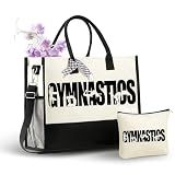 InnoBeta Gymnastics Gifts, Gymnastics Stuff Canvas Tote Bag with Top Zipper Closure and Shoulder Strap for Birthday, Mother's Day, Christmas