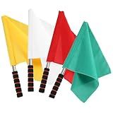 4Pcs Soccer Referee Flags, High Visibility Linesman Signal Flags with Stainless Steel Pole and Sponge Handle, for Soccer Volleyball Basketball Football Sports Competition Training, Referee Kit 4pcs