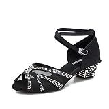 TTdancewear Rhinestones Ballroom Dance Shoes Women Latin Salsa Bachata Performance Dance Shoes 1.5"(9.5,Black)