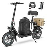 Gyroor Adult Electric Scooter with Comfortable Big Seat, New Reliable Battery Up to 20 Miles Range, 450W Motor, UL2272 Safety Standard, Foldable Scooter Includes Free Lock and Phone Holder, C1-5FH