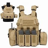 Tactical Vest for Airsoft & Paintball, Adjustable MOLLE Plate Carrier with Patch Panels for Hunting & Outdoor Training(Tan)