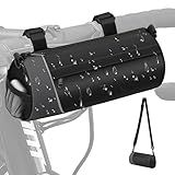 FINPAC Bike Handlebar Bag, Waterproof Bicycle Front Frame Storage Pouch for Cycling, Detachable Shoulder Strap, Mountain Road Bike Bag Bicycle Accessories, Black with reflective strips