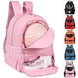 Basketball Bag Backpack for Women with Ball & Shoes Compartment 30L Capacity Lightweight Breathable Girls Soccer Ball Bag Backpack Fit Volleyball Football Sports Travel School Gym Pink