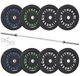 HULKFIT 2-Inch Olympic Rubber Weight Plates Sets, Bumper Plates Set with 7ft Bar, 180LB Set, Colored