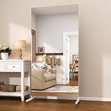 Hasipu Extra Large Full Length Floor Mirror with Wheels, 65" x 22" Rolling Portable Gym & Dance Studio Home Gym Mirror, White