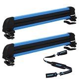 SOARIFY Multi-Purpose Alumium Blue Ski Rack with ski Strap Carrier, Roof Holder Carrier for Skis, Snowboards, Fishing Rods, Paddles, Skateboards, Wakeboard, Universal Mounting, Locking, Heavy Duty