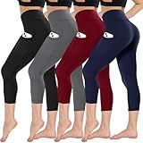 CAMPSNAIL 4 Pack Capri Leggings for Women - High Waisted Capris Tummy Control Yoga Pants with Pockets Workout Cycling Tights
