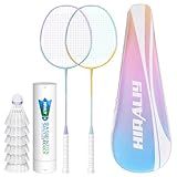 HIRALIY Badminton Rackets Set for Backyards, Lightweight Badminton Set of 2/4, Includ Rackets, 6 Birdies, 1 Carrying Bag, Outdoor Games for Adults Family Kids Beginners (2 Player)