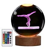 POSSHE Gymnastics Night Light, Gymnastics Gifts for Girl, Gymnastics 3D (3.15 in) Crystal Ball Night Light with Remote Upgraded Lamps with 16 Color for Birthday Xmas Cool Room Decor for Boys Girls