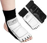 LangRay Taekwondo Sparring Gear Foot Protector Karate Boxing Sparring Foot Guard, Martial Arts Protective Foot Gear for Kung Fu Punch Bag Kickboxing MMA Training, S White