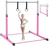 Safly Fun Gymnastics Bar for Kids Ages 3-15 | Sturdy Steel Home Gym, Adjustable Height (3 to 5 ft) with Anti-Slip Base, Easy Assembly