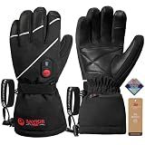 SAVIOR HEAT Heated Gloves for Men Women, Rechargeable Electric Heated Leather Skiing and Snowboarding Gloves(XS)