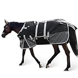 SCGFPOE 1200D Horse Blanket – Water-Resistant Turnout Blanket with Belly Band for Real Horses – Black-Grey – 78" – 220g Fill