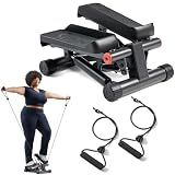 Sunny Health & Fitness Mini Stair Stepper with Resistance Bands for Cardio