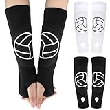 Newcotte 2 Pairs Volleyball Arm Sleeves Hitting Passing Forearm Sleeves with Protection Pads and Thumb Hole Padded(Black, White)