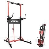 ONETWOFIT Foldable Power Tower Pull Up Bar Station, Multi-Function Adjustable Height Dip Station for Home Gym Workout, Strength Training Fitness Equipment, Pull up Stand 400LBS
