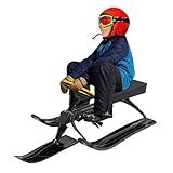 Snow Racer Sled, 220LBS Capacity Ski Sled Slider Board Kids Teens Outdoor Winter Sport Sled Metal Snow Sand Grass Slider with Steering Wheel & Double Brakes for Skiing Ice Skating Sand Skating (Black)