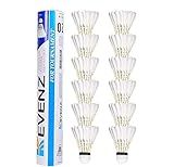 KEVENZ Goose Feather Badminton Shuttlecocks with Great Stability and Durability, High Speed Badminton Birdies,Pack of 12, White