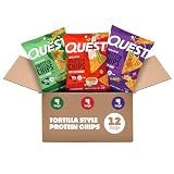 Quest Nutrition Tortilla Protein Chips, Game Day Variety Pack, 12 Count | Buffalo Ranch, Salsa Verde & Loaded Taco, 4 of Each Flavor, 19g Protein, 4g Net Carbs, Gluten Free, Individual 1.1oz Bags