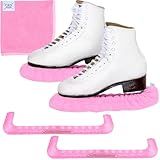 CRS Cross Ice Skate Guards, Soakers and Towel Gift Set. Essential Ice Skating Hard Guard and Soft Skate Blade Cover Accessories for Figure Skating or Hockey (Program Pink, Large)