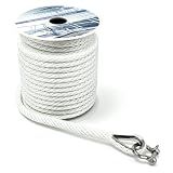 Young Marine Premium Solid Braid MFP Anchor Line Braided Anchor Rope/Line 3/8 Inch 100FT with Stainless Steel Thimble & Shackle (3/8" x 100', White)