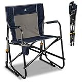 GCI Outdoor Freestyle Rocker Camping Chair | Portable Folding Rocking Chair with Solid, Durable Armrests, Drink Holder & Comfortable Backrest — Indigo Blue