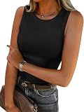 ANRABESS High Neck Ribbed Tank Tops for Women Sleeveless Summer Tops Black