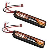 Hilldow 7.4V Lipo Battery 1200mAh 2S Rechargeable 20C Airsoft Gun Battery with T Plug Pack Battery for Airsoft Guns Model Rifle