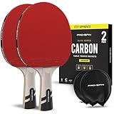 PRO-SPIN Ping Pong Paddles – ITTF Approved Professional Table Tennis Rackets with Carbon Fiber for Superior Control | 7-Ply Blade, Premium Rubber, 2.0mm Sponge (Red, 2-Pack)