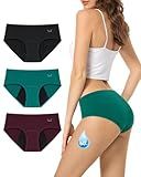 TANSTC Overnight Menstrual Underwear Women Heavy Flow Leakproof Cotton Hipster Briefs 3 Pack Dark Color L