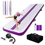 FEATH-R-LITE 10ft Inflatable Gymnastics Tumble Track Tumbling Mat 4in Thick Air Floor Tumble Track with Electric Pump for Cheer Leading/Gymnastics/Beach/Gym/Home(Purple)