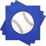 RUSPEPA 50 Pcs Baseball Paper Napkins, 3 Ply Blue Disposable Beverage Cocktail Napkins with Baseball Design for Sports Themed Party Supplies, Kids Birthday, Team Celebration, Outdoor Event, 5 x 5 Inch