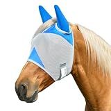 Fornyk Horse Fly Mask with Ears, UV Block Breathable Mesh (Blue, L)