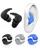 3 Pairs Swimming Earplugs Waterproof Silicone Ear Plugs for Swimming Surfing Shower Kayaking, Water Out Sound in Comfortable Reusable Ear Protection for Adults with Storage Case, Black Gray Blue