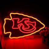 Football Rugby Sports Team Neon Sign Suitable for Chiefs KC Logo for Wall Decor USB Powered Dimmable Led Light Up Signs for Bedroom Men Cave Home Bar Decor Birthday Xmas Gifts for Kids