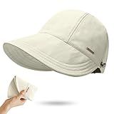 huablo]UPF 50+Womens Sun Hat Wide Brim Hat UV Protection Hiking Fishing Hats Adjustable Ponytail Packable Sun Cap Beige